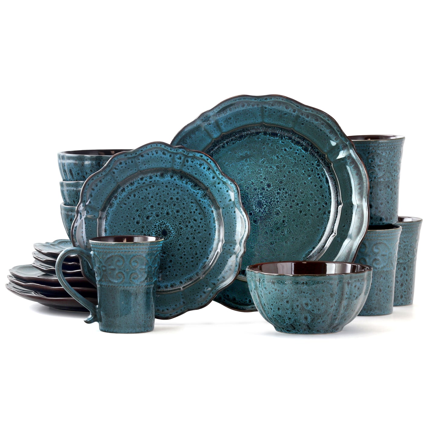Lavish Blue 16 Piece Dinnerware set with Complete Setting for 4