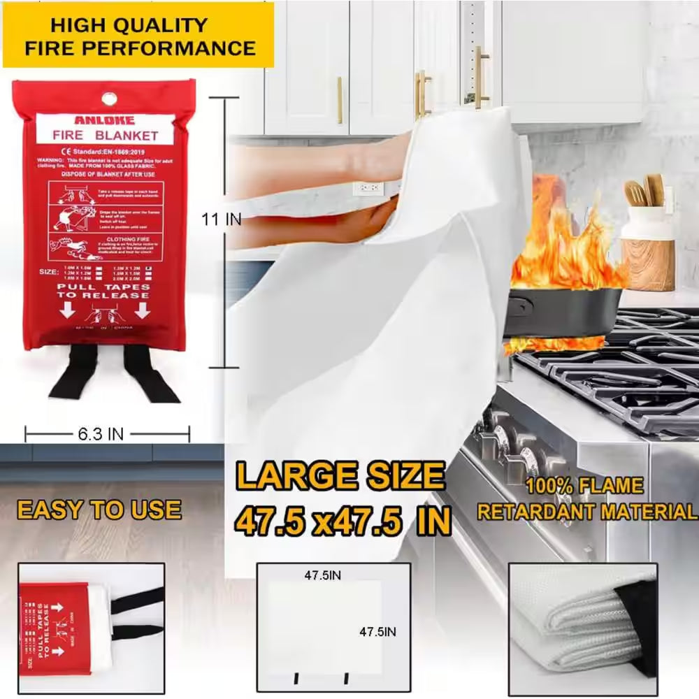 47" x 47" Fiberglass Emergency Fire Blankets - 2-Pack 