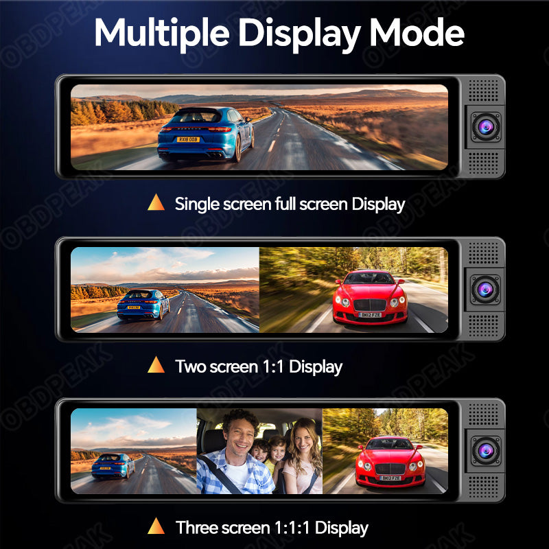 360-Degree 3-Lens Car DVR Dash Cam with CarPlay & Android Wireless Connectivity