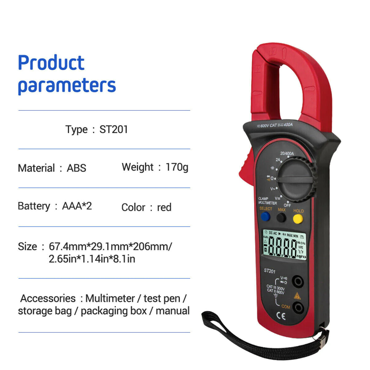 Digital Multimeter Tester AC DC Volt Ohm Amp Clamp Meter Auto Range LCD Handheld