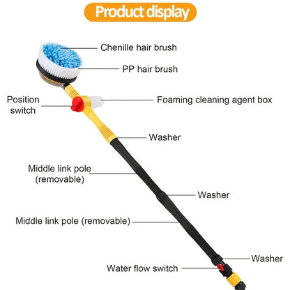 360° Spin Car Wash Brush Cleaning Kit | Detachable Extendable Microfiber Mop with Garden Hose Spray