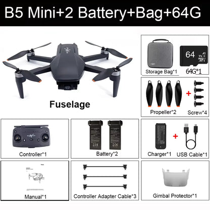 Professional B5 Mini Drone with 4K Camera GPS 3-Axis Gimbal RC Quadcopter FPV 3KM 26Mins Flight Camera Drone Helicopter 240G