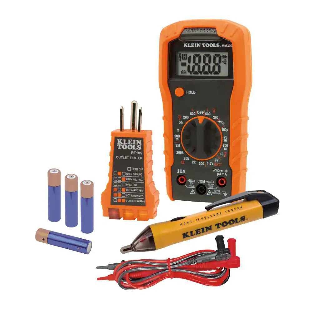 Electrical Test Kit with 600V AC/DC Multimeter, Non Contact Volt Tester, and Receptacle Tester