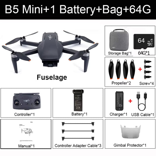 Professional B5 Mini Drone with 4K Camera GPS 3-Axis Gimbal RC Quadcopter FPV 3KM 26Mins Flight Camera Drone Helicopter 240G