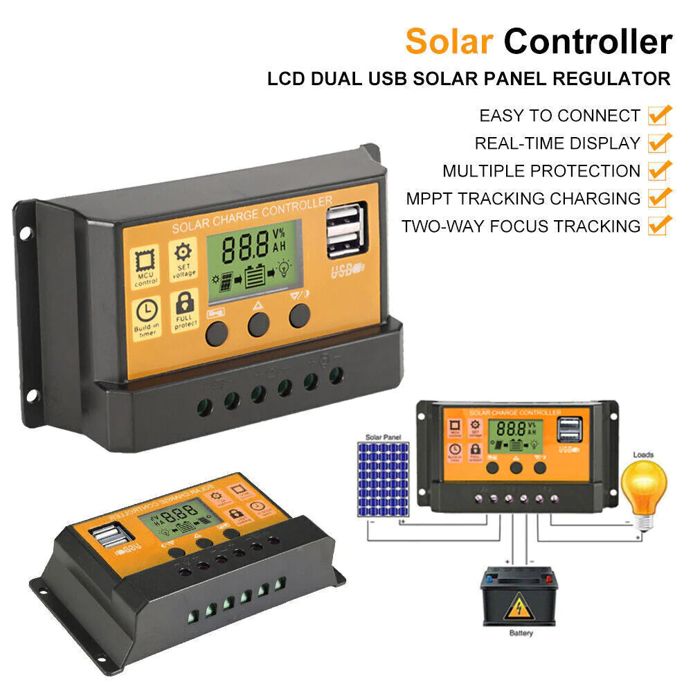 MPPT Solar Panel Regulator Charge Controller Auto Focus Tracking 30-100A 12V/24V