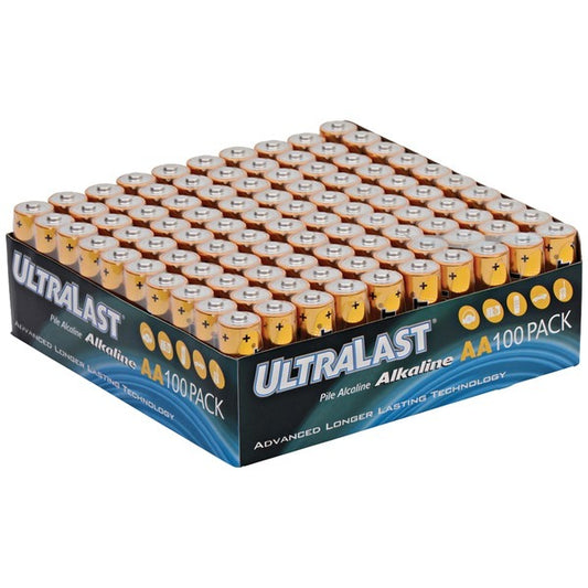 Ultralast ULA100AAB Alkaline AA Batteries - 100 Count, Long-Lasting 2,100 mAh Power