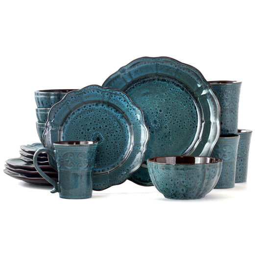 Lavish Blue 16 Piece Dinnerware set with Complete Setting for 4