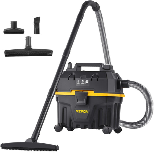 Wet Dry Vac, 4 Gallon, 5 Peak HP, 3 in 1 Shop Vacuum with Blowing Function Portable Attachments to Clean Floor, Upholstery, Gap, Car, ETL Listed, Black