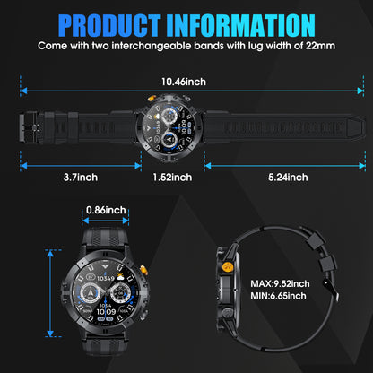 Smart Watch for Men - Bluetooth Call, 1.52" Outdoor Smartwatch Compatible with iPhone/Android - Black