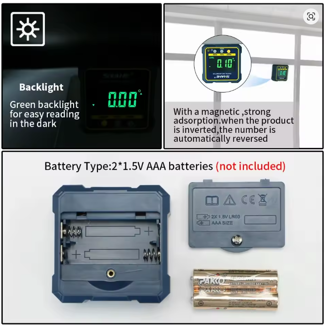 Digital Angle Gauge Magnetic Protractor Inclinometer Level Angle Finder with Backlight and Magnetic Base