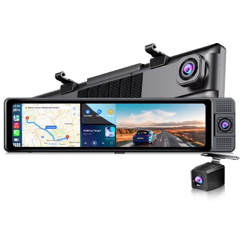 360-Degree 3-Lens Car DVR Dash Cam with CarPlay & Android Wireless Connectivity