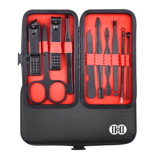 10-Piece Stainless Steel Manicure & Pedicure Set with Luxurious Travel Case - Ultimate Nail Care Tools for Grooming on the Go