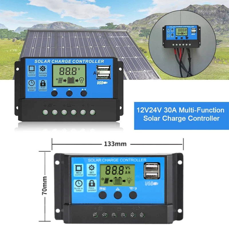 MPPT Solar Panel Regulator Charge Controller Auto Focus Tracking 30-100A 12V/24V