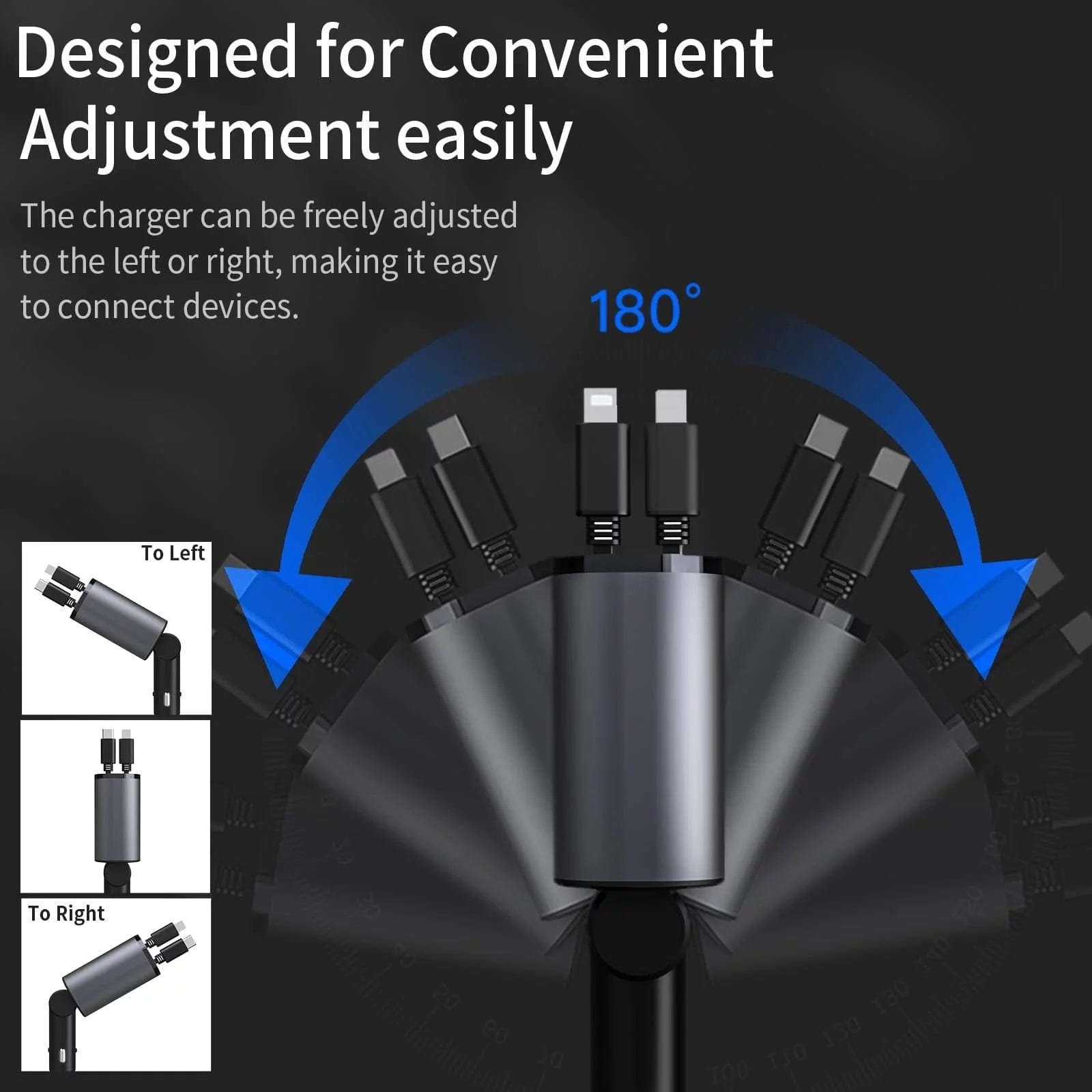 ISDE5 4 in 1 Retractable Car Charger, 100W Fast Car Phone Charger with Iphone and Type C Cable and 2 Charging Ports Car Charger Adapter