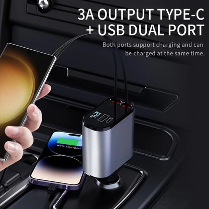 ISDE5 4 in 1 Retractable Car Charger, 100W Fast Car Phone Charger with Iphone and Type C Cable and 2 Charging Ports Car Charger Adapter