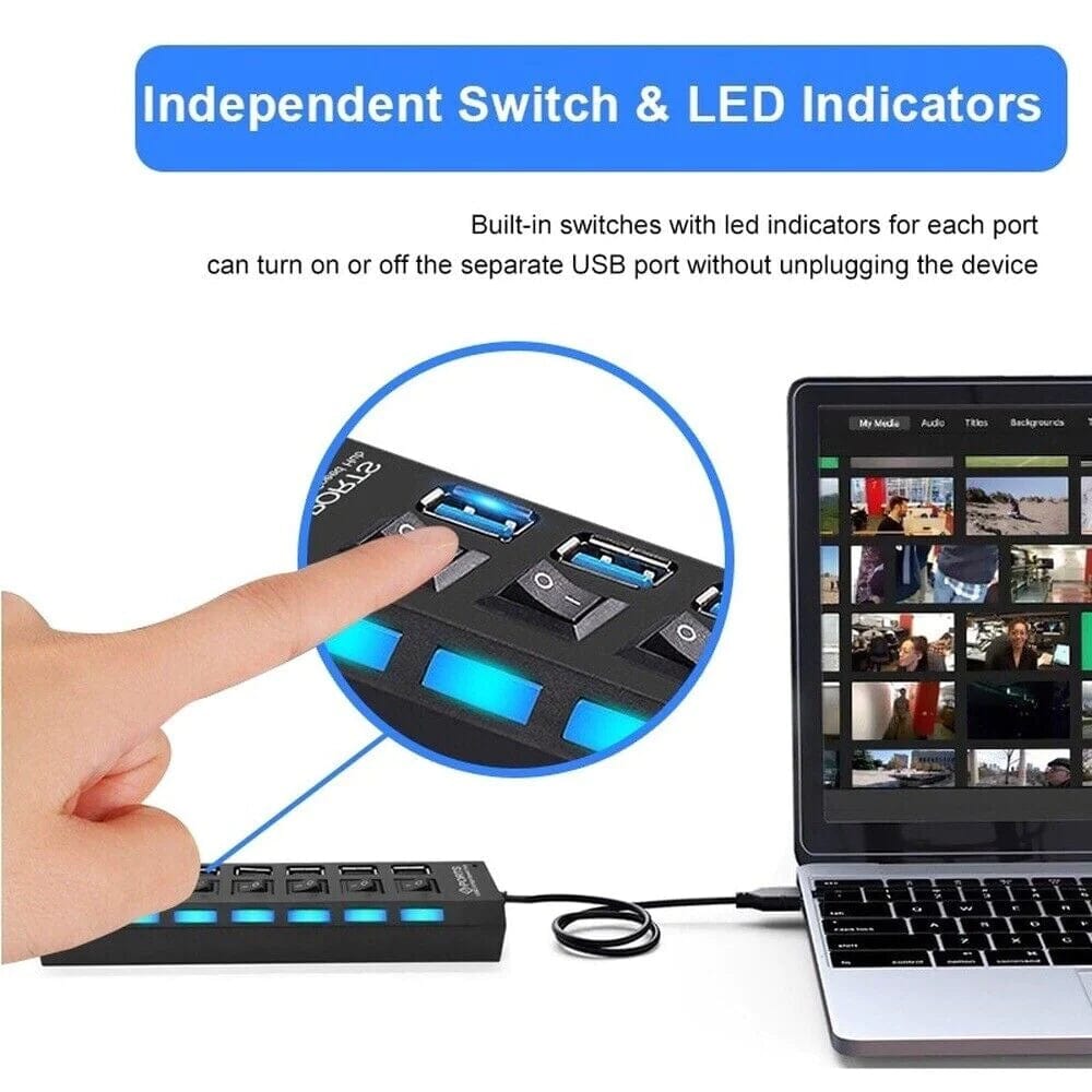 ISDE5 7PORT USB3.0 EXTERNAL HUB HIGH SPEED WITH POWER ADAPTER