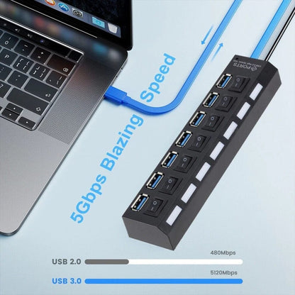 ISDE5 7PORT USB3.0 EXTERNAL HUB HIGH SPEED WITH POWER ADAPTER