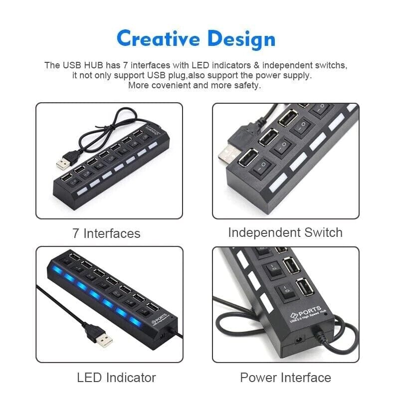 ISDE5 7PORT USB3.0 EXTERNAL HUB HIGH SPEED WITH POWER ADAPTER