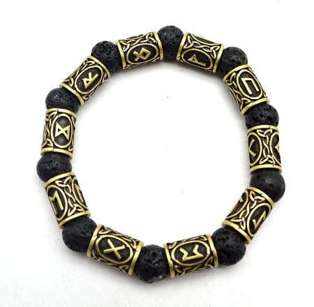 ISDE5 bracelet 10Runes Crafted Silver Rune And Black Lava Stone Bracelet