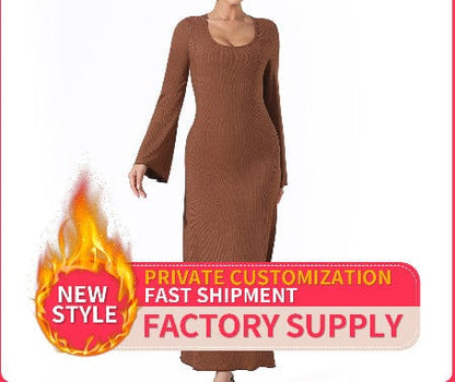 ISDE5 women clothes Coffee / 4XL Women's Fashion Simple Solid Color Dress