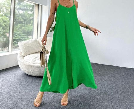 ISDE5 women clothes Green / L Women's Fashion Solid Color Sling Long Large Hem Dress