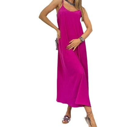 ISDE5 women clothes Women's Fashion Solid Color Sling Long Large Hem Dress