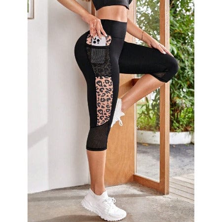 ISDE5 Women's Yoga pants Black Net Leopard Print / L Female Leopard Splicing High Waist Yoga Pants