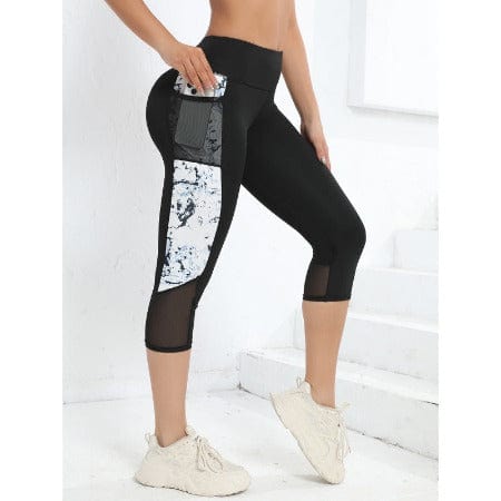 ISDE5 Women's Yoga pants Black Net Marble / L Female Leopard Splicing High Waist Yoga Pants