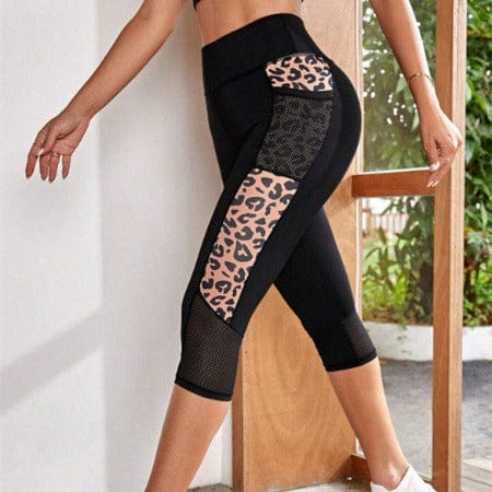 ISDE5 Women's Yoga pants Female Leopard Splicing High Waist Yoga Pants