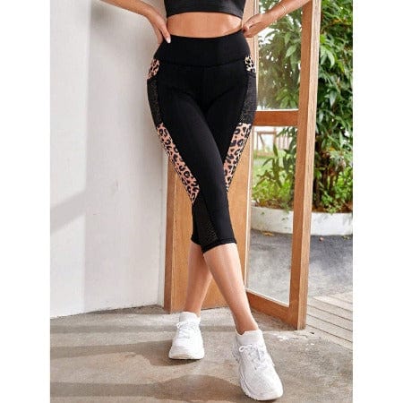 ISDE5 Women's Yoga pants Female Leopard Splicing High Waist Yoga Pants