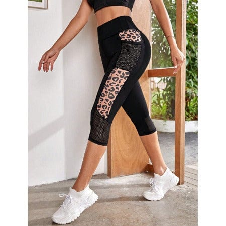 ISDE5 Women's Yoga pants Female Leopard Splicing High Waist Yoga Pants