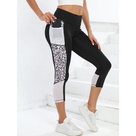 ISDE5 Women's Yoga pants White Net Leopard Print / L Female Leopard Splicing High Waist Yoga Pants