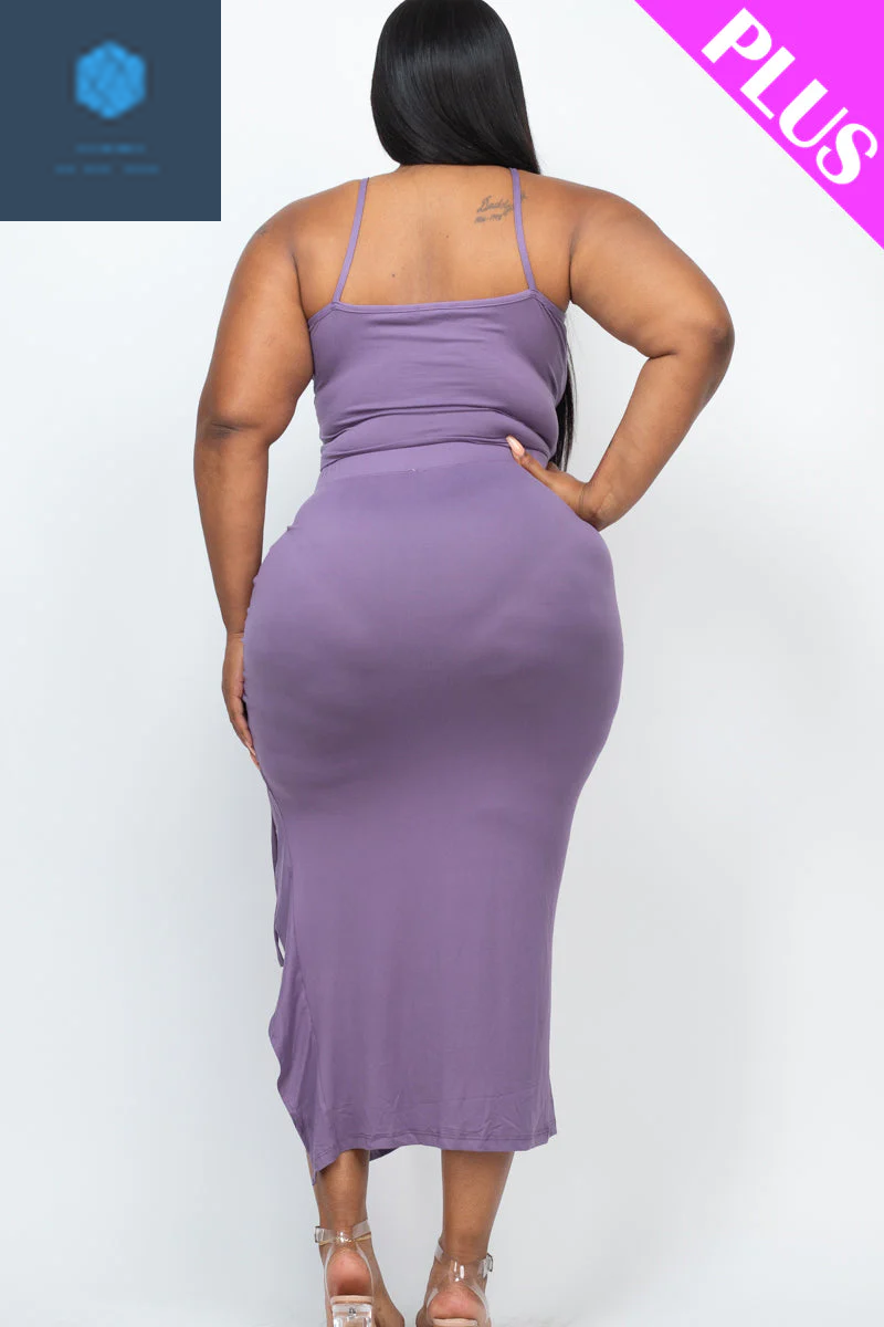 Plus Size Cami Crop Top & Ruched Midi Skirt Set 