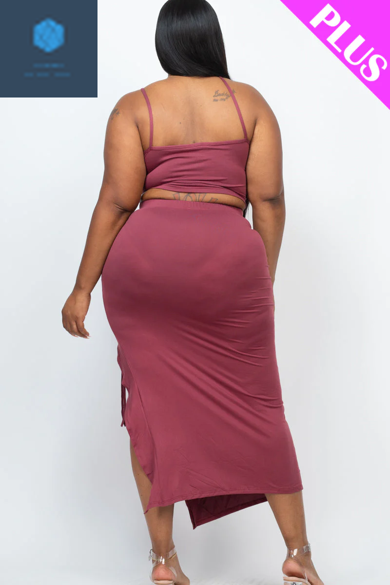 Plus Size Cami Crop Top & Ruched Midi Skirt Set 