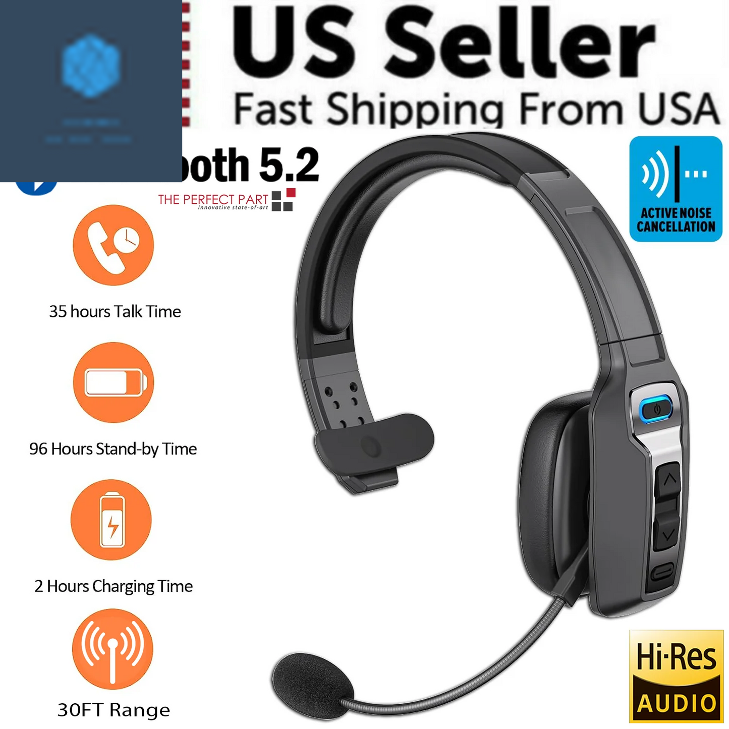 Trucker Bluetooth 5.2 Wireless Headset with Noise Cancelling Mic for Phones PC