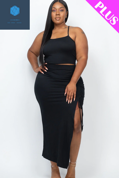 Plus Size Cami Crop Top & Ruched Midi Skirt Set 