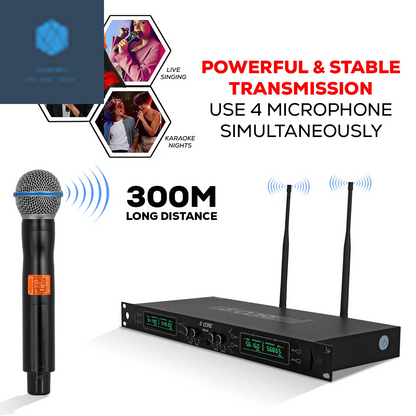 5 Core Wireless Microphone System 4 Channel UHF 492F Range Portable Receiver W Cordless Mic