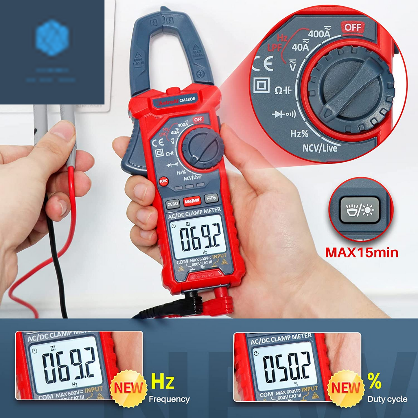 Digital Clamp Multimeter 4000 Counts Auto-Ranging Amp Tester Measuring AC/DC Voltage & Current...