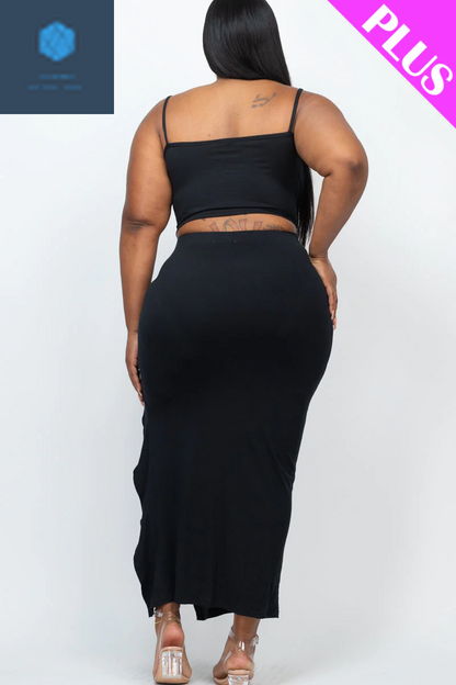 Plus Size Cami Crop Top & Ruched Midi Skirt Set 