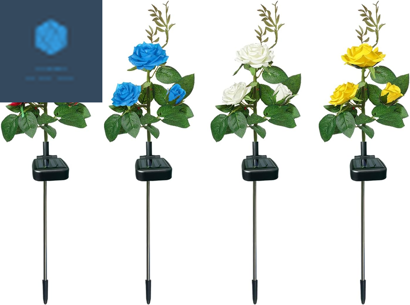 Solar-Powered Floral Stake Lights for Outdoor Garden and Pathway Decor, Set of 4 in Red, Yellow, Blue, and White