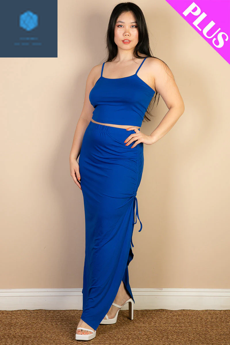 Plus Size Cami Crop Top & Ruched Midi Skirt Set 