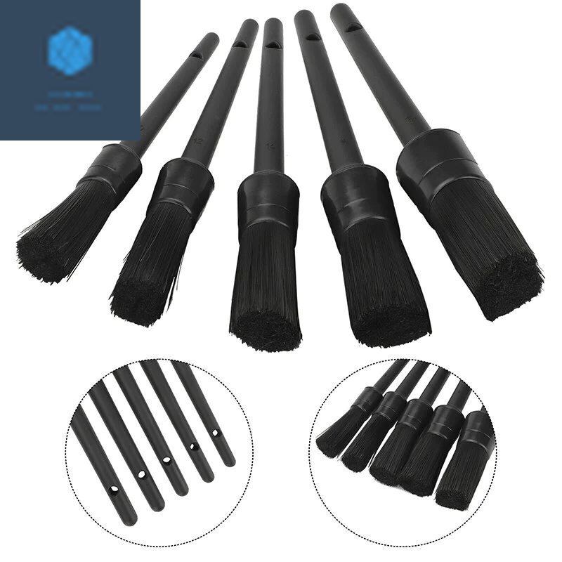 5PC Car Detailing Brush Kit Boar Hair Vehicle Auto Interior for Wheel Clean Sets