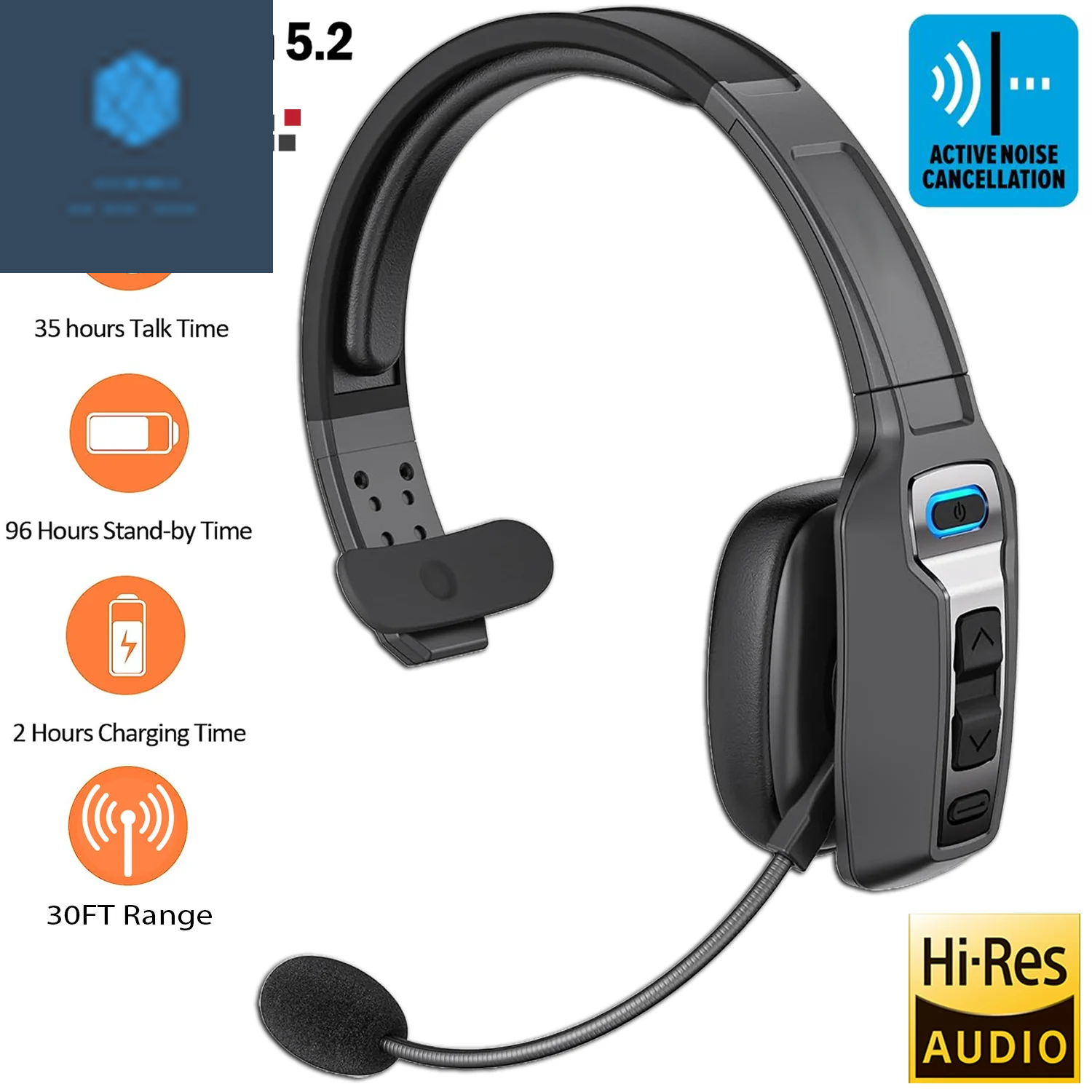 Trucker Bluetooth 5.2 Wireless Headset with Noise Cancelling Mic for Phones PC