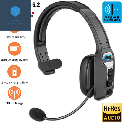 Trucker Bluetooth 5.2 Wireless Headset with Noise Cancelling Mic for Phones PC