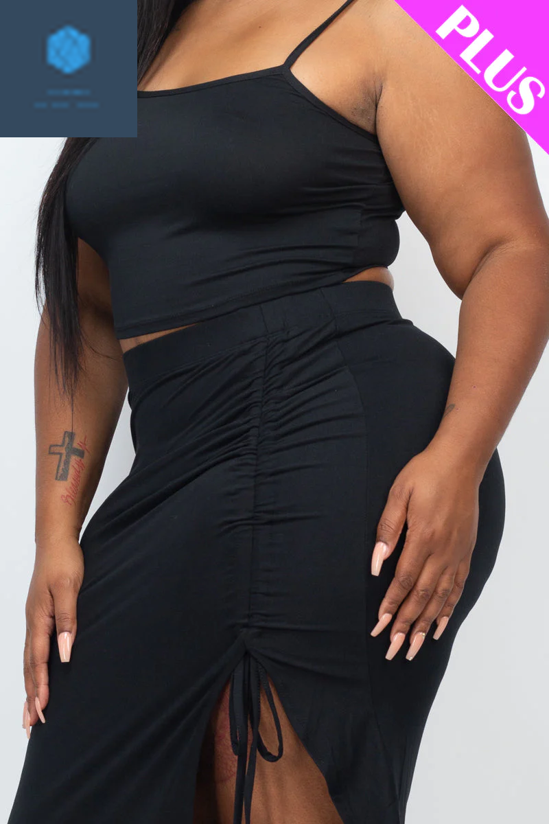 Plus Size Cami Crop Top & Ruched Midi Skirt Set 