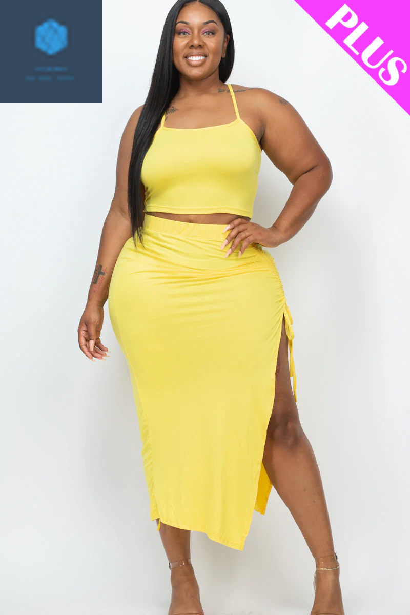 Plus Size Cami Crop Top & Ruched Midi Skirt Set 