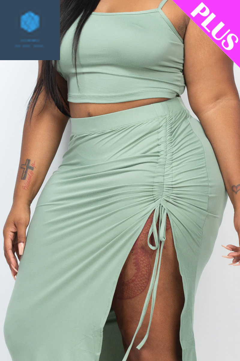 Plus Size Cami Crop Top & Ruched Midi Skirt Set 