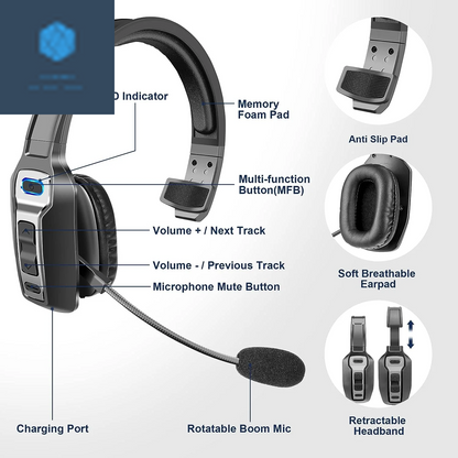 Trucker Bluetooth 5.2 Wireless Headset with Noise Cancelling Mic for Phones PC