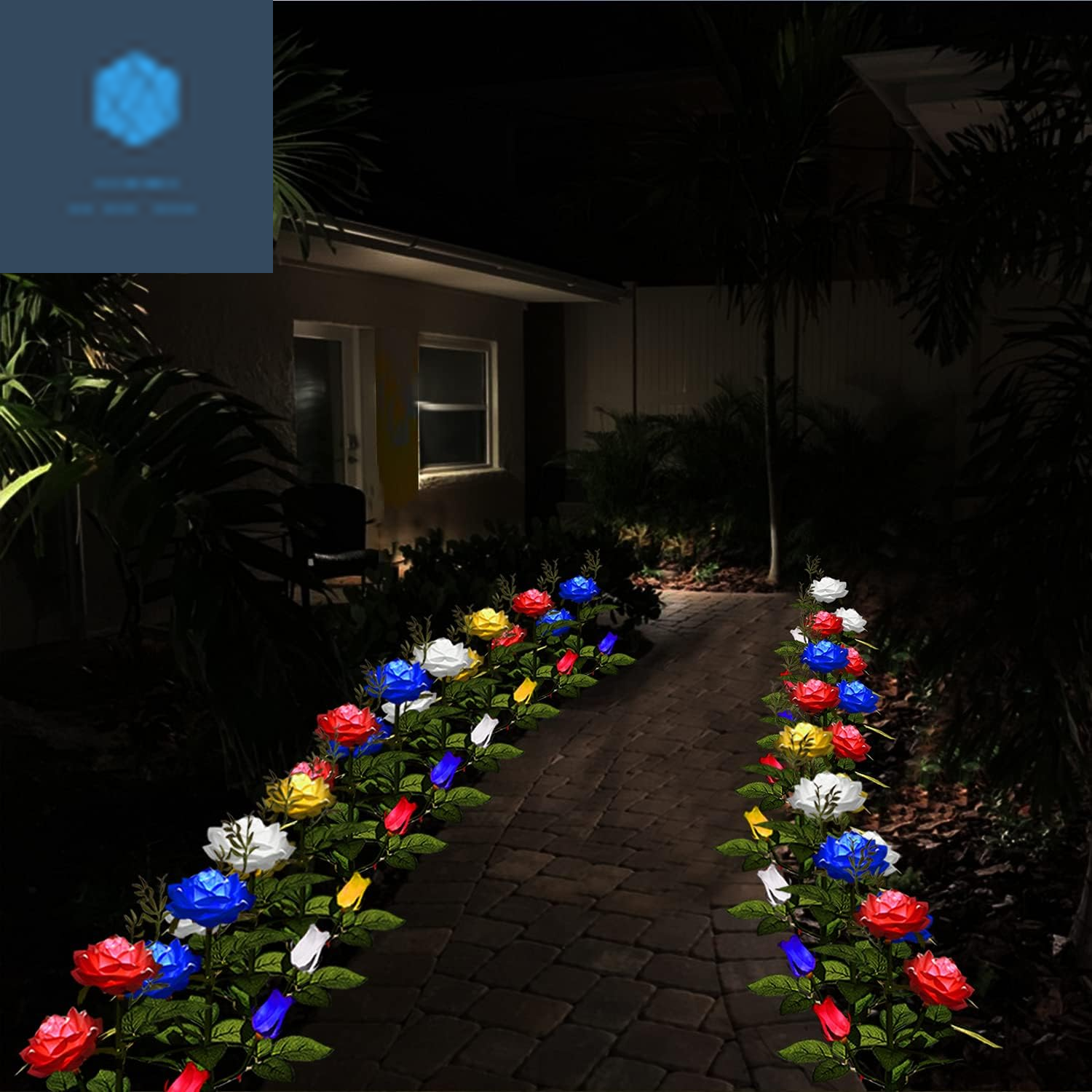 Solar-Powered Floral Stake Lights for Outdoor Garden and Pathway Decor, Set of 4 in Red, Yellow, Blue, and White