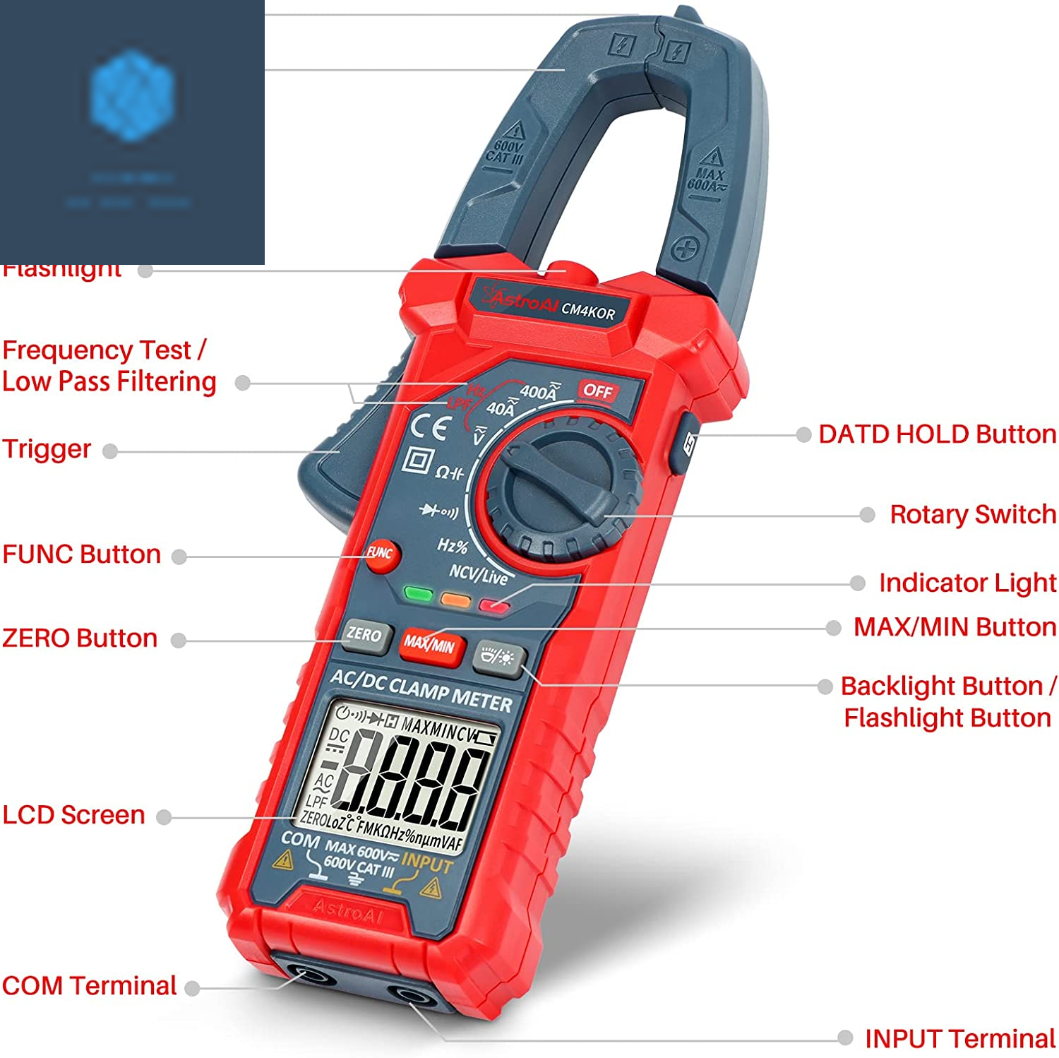 Digital Clamp Multimeter 4000 Counts Auto-Ranging Amp Tester Measuring AC/DC Voltage & Current...